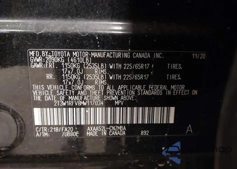 2021 Toyota Rav4 Xle from USA, damaged, VIN 2T3W1RFV8MW117034